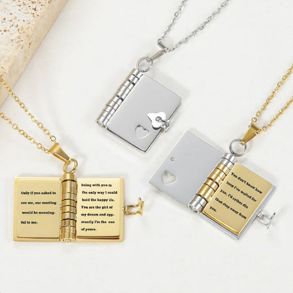 Custom Book Necklace, Engraving Any Message